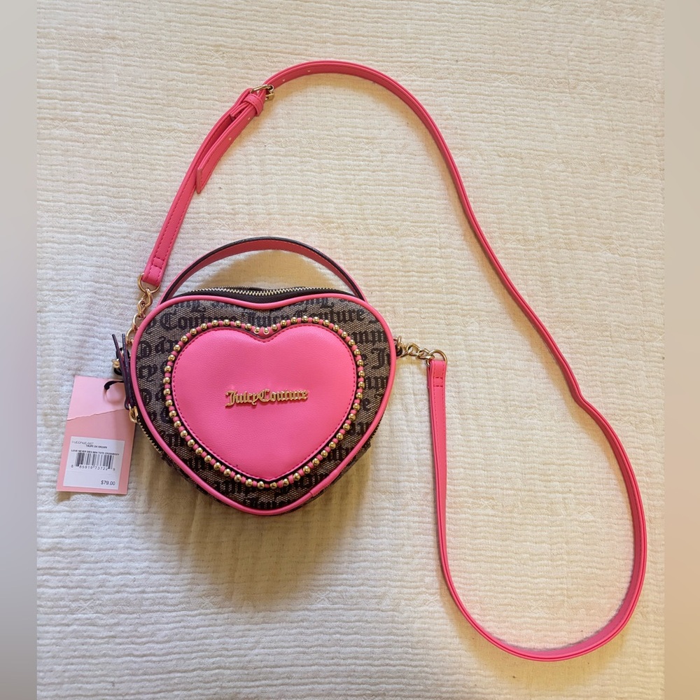 Juicy Couture Pink and Brown Heart Crossbody Bag